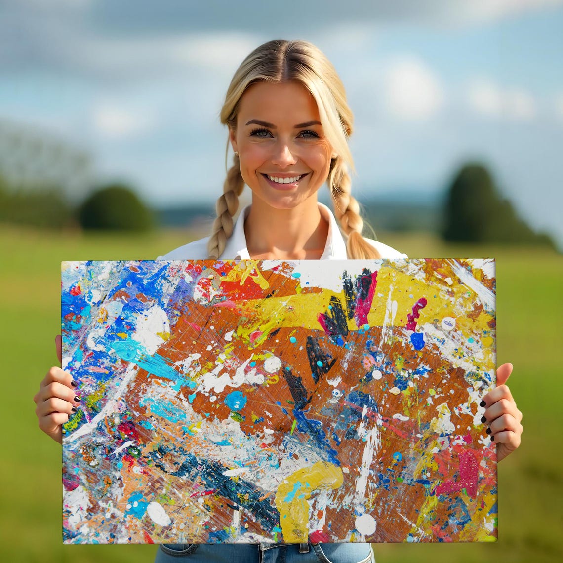 Colorful Abstract Paint Splatter Orange Blue Yellow Modern Art Poster - Image 5