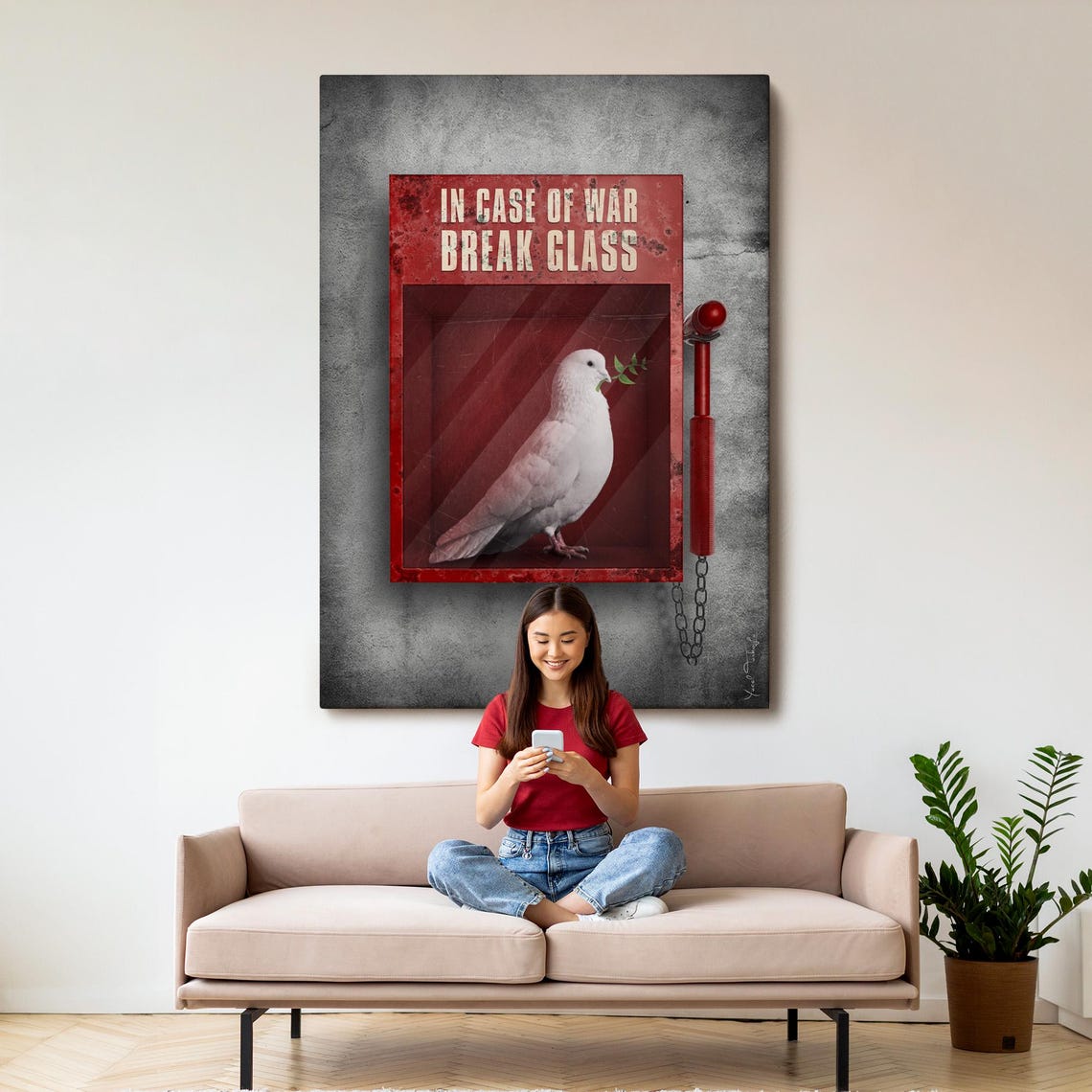 In Case of War Break Glass Dove Peace Emergency Box Satirical Wall Art - Image 3