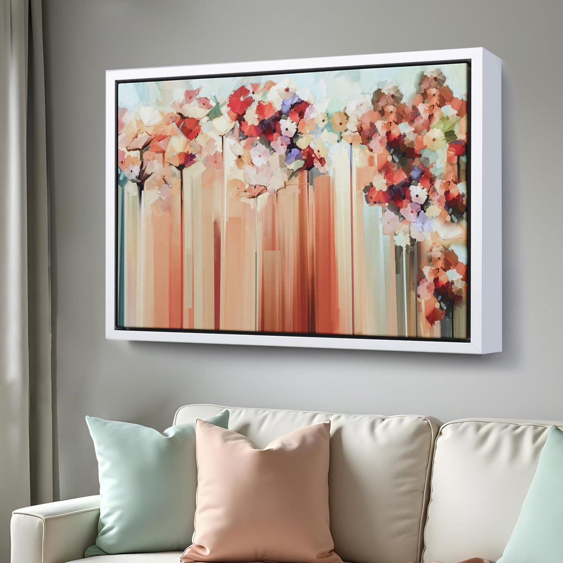 Abstract Coral Flowers Tall Stems Warm Modern Floral Art Poster - Image 3