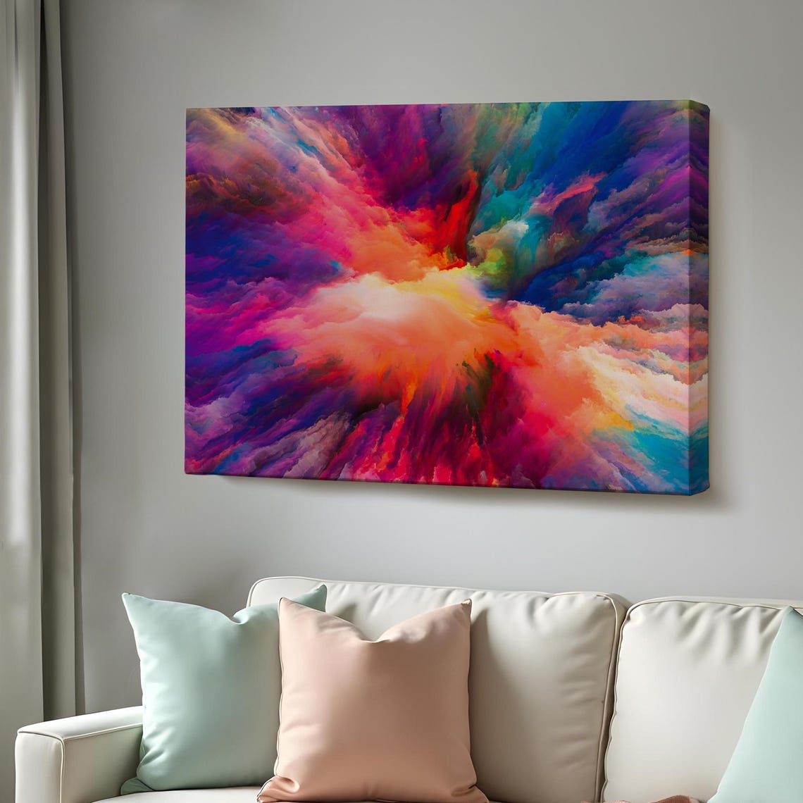 Vibrant Color Explosion Abstract Smoke Cloud Modern Wall Art Poster