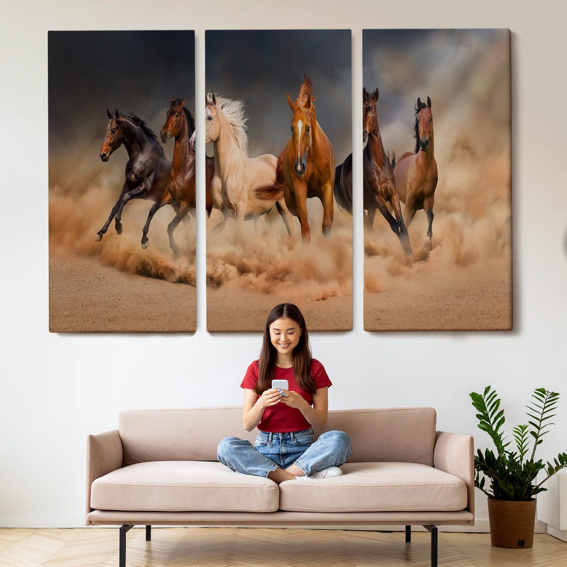 Six Horses Galloping Through Dust Cloud Wild Herd Equine Photo Poster - Image 2