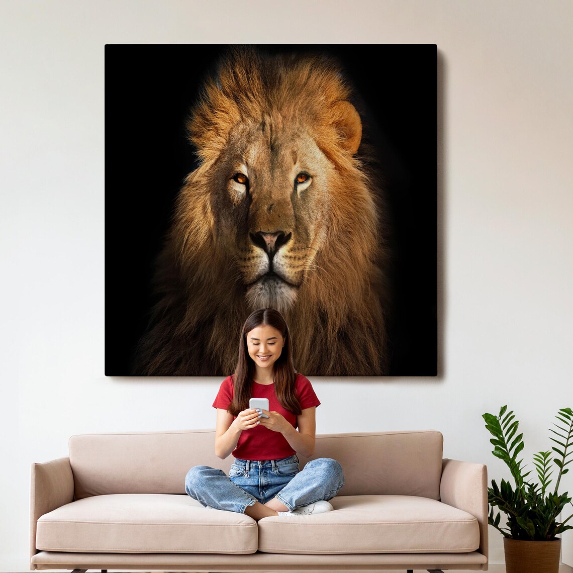 Majestic Lion Portrait Black Background Golden Mane Wildlife Wall Art Poster - Image 3