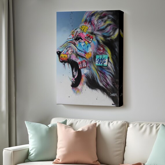 Roaring Lion Graffiti Pop Art Colorful Street Style Wild Animal Wall Art Poster