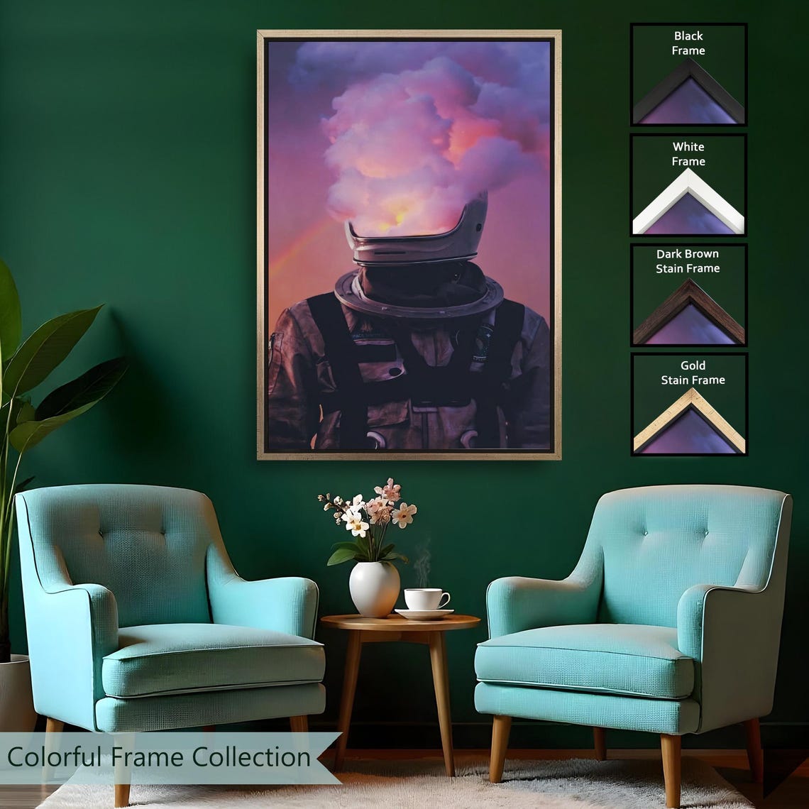 Astronaut Helmet Exploding Sunset Clouds Surreal Space Art Poster - Image 2