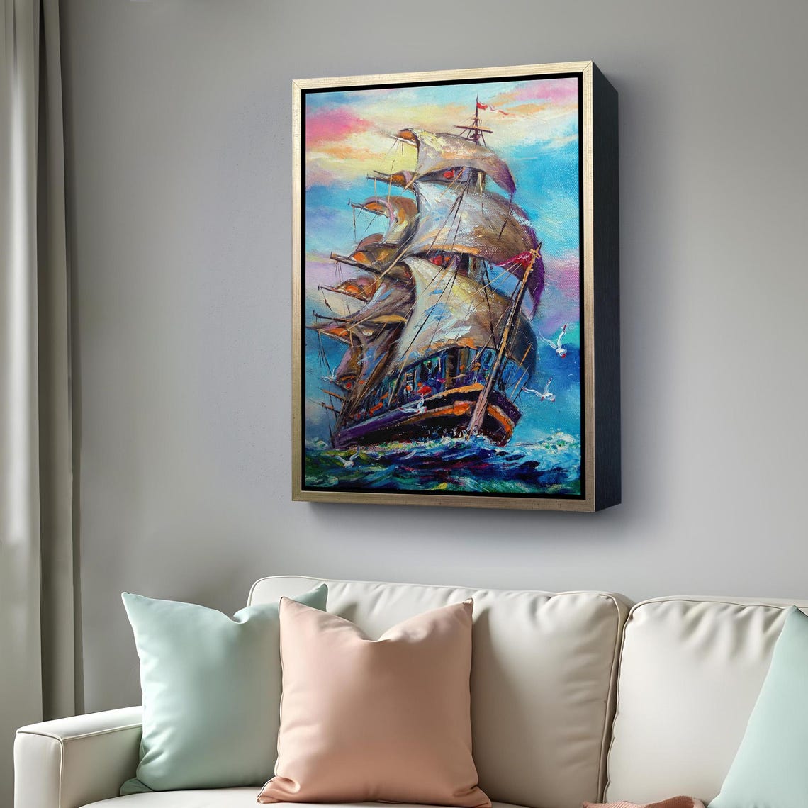 Majestic Tall Ship Full Sails Ocean Voyage Vintage Nautical Wall Art - Image 4