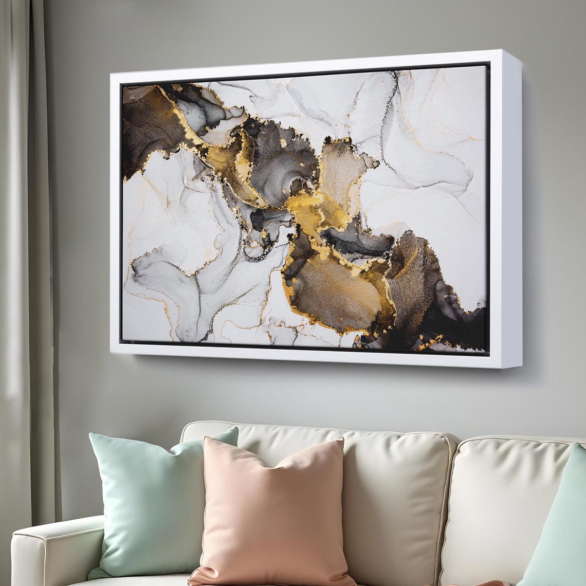 Gray Black White Marble Gold Veins Abstract Luxury Art Poster - Image 3
