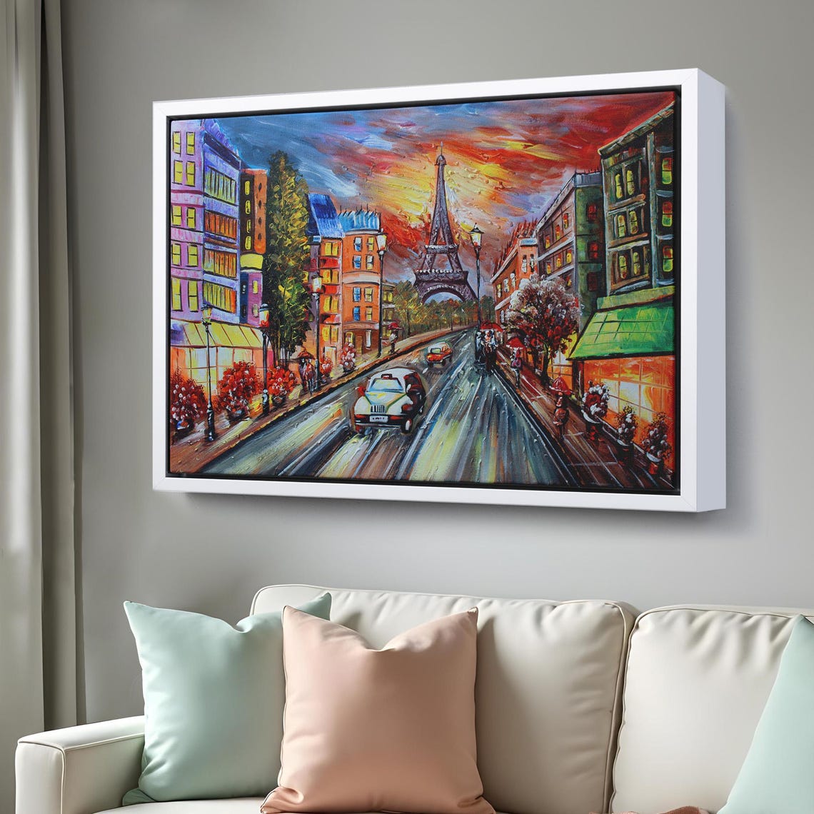 Eiffel Tower Night Street City Lights Colorful Paris View Poster - Image 3