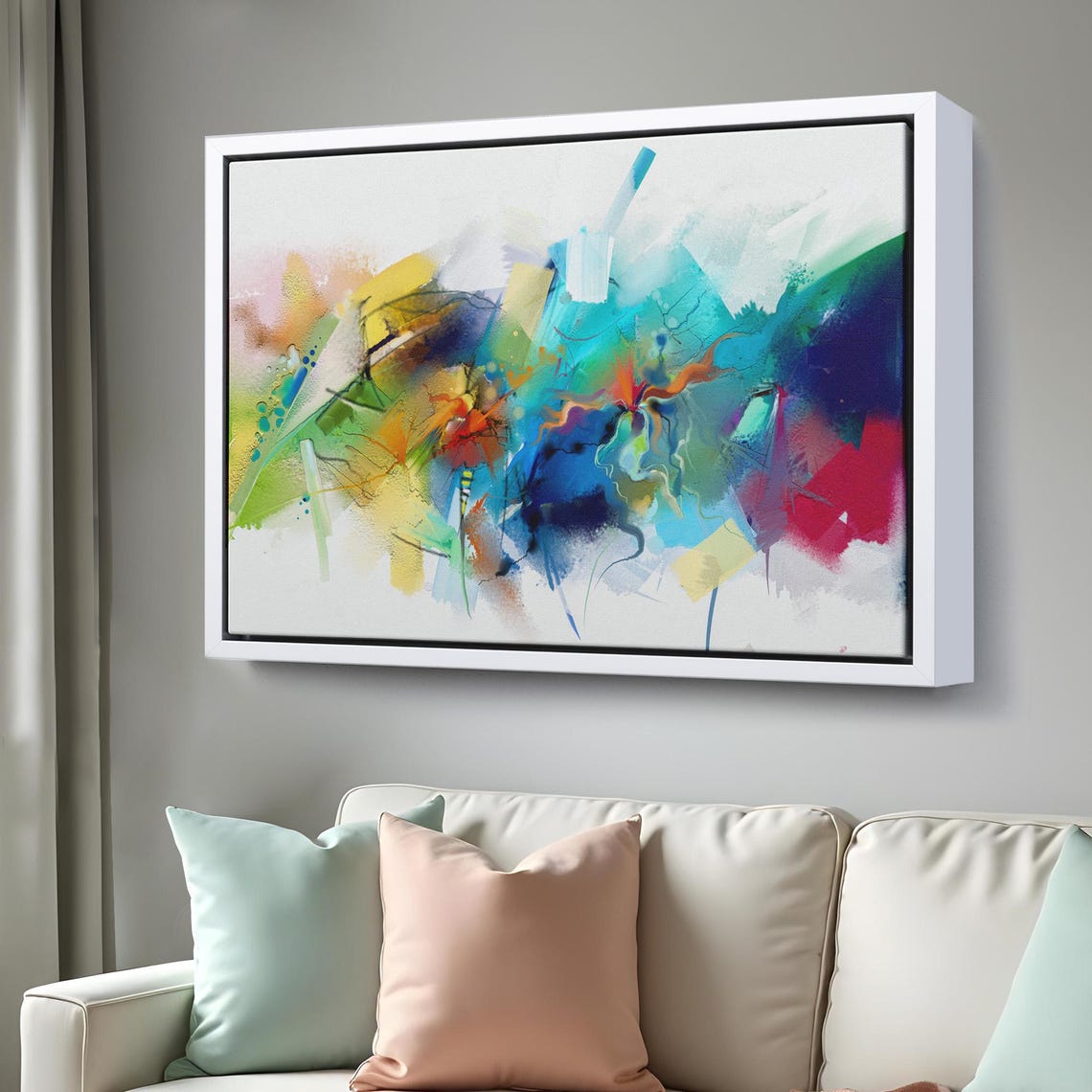 Abstract Colorful Brushstrokes White Canvas Modern Acrylic Art Poster - Image 3