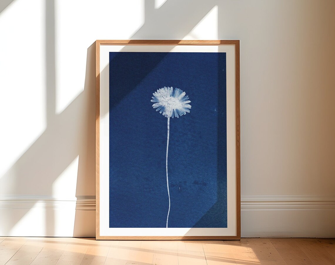 Modern Botanical Cyanotype Art Print, Minimalist Boho