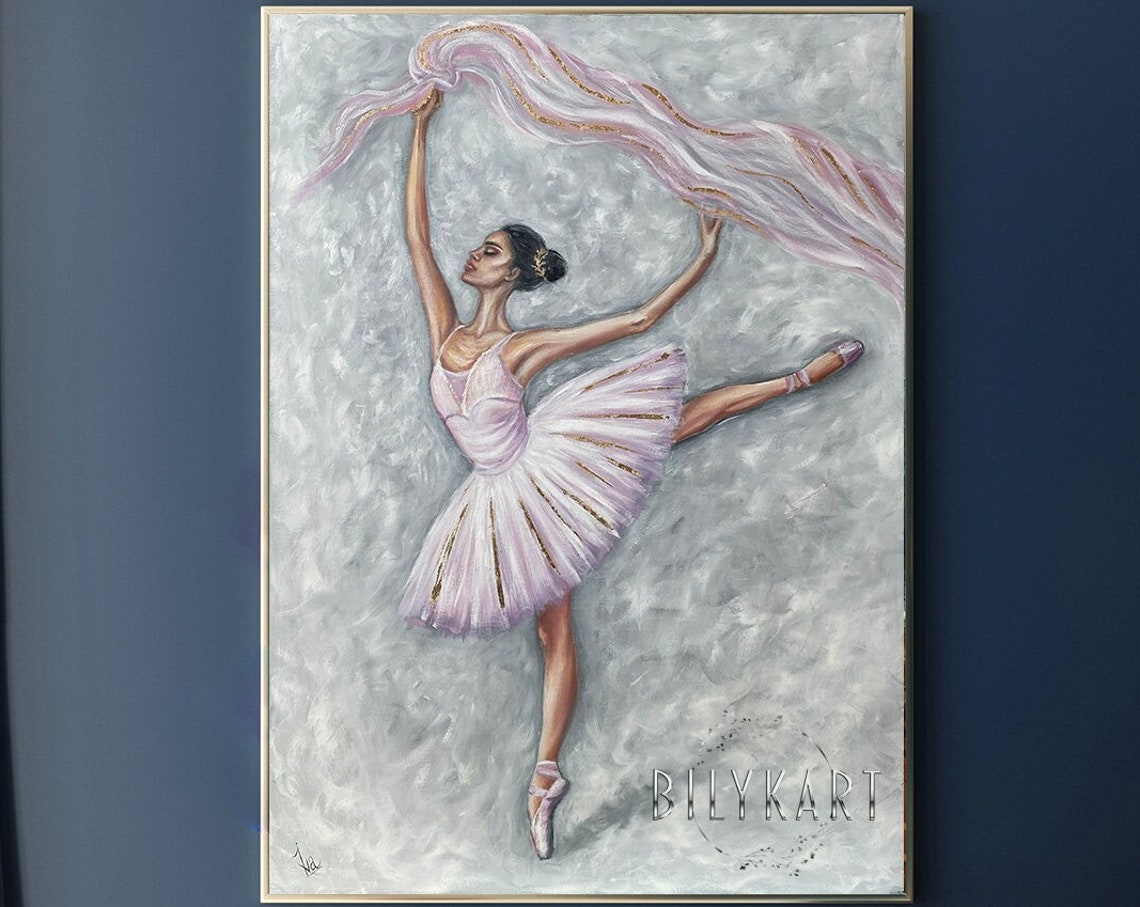 Ballerina Girl Painting On Dancing Ballerina Painting Girl In Pink Dress Ballet Artwork Original Oil Paintings Of Ballerina Gifts - Image 3