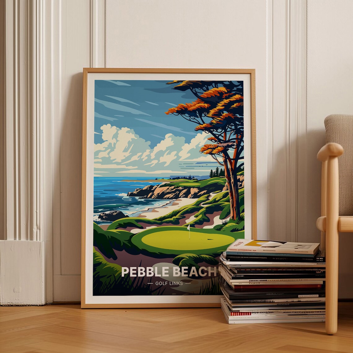 Pebble Beach Golf Links Travel Poster, Golf Course Landscape