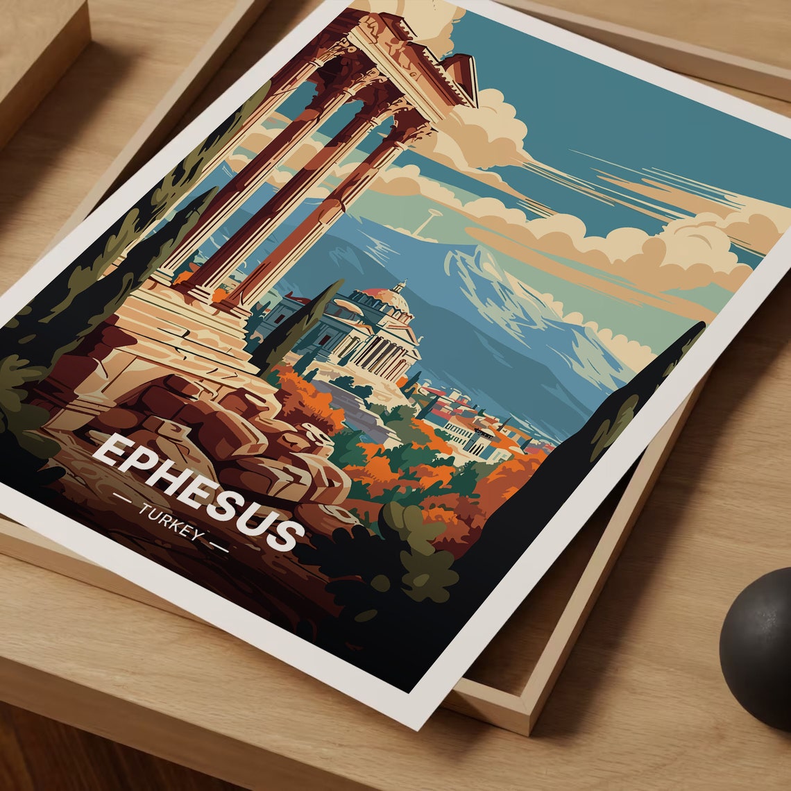 Ephesus Turkey Vintage Travel Poster Ancient Roman Ruins Columns Art - Image 3