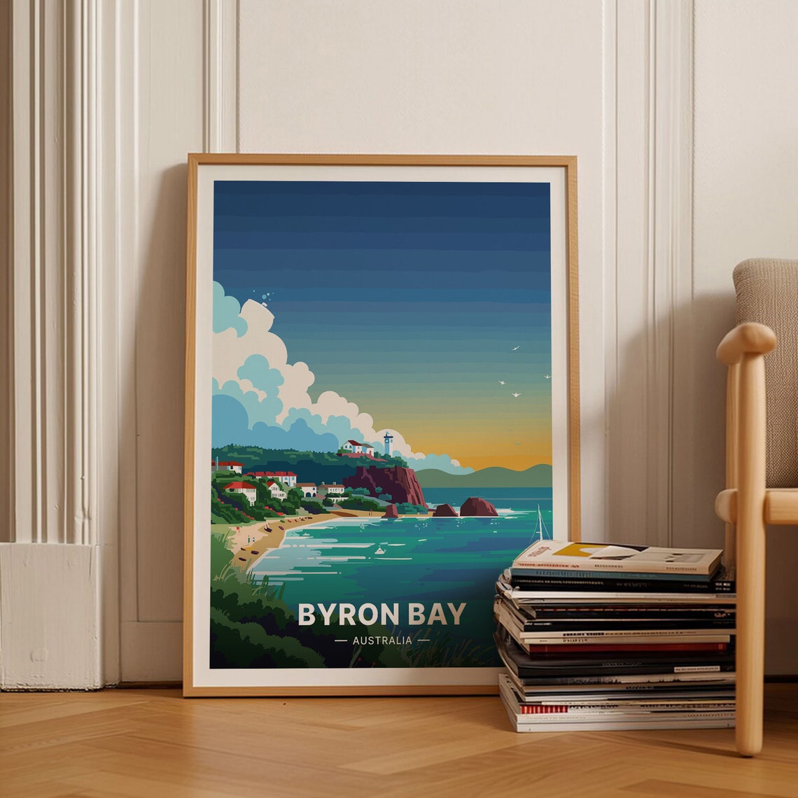 Byron Bay Australia Lighthouse Sunset Coastal Beach Travel Poster