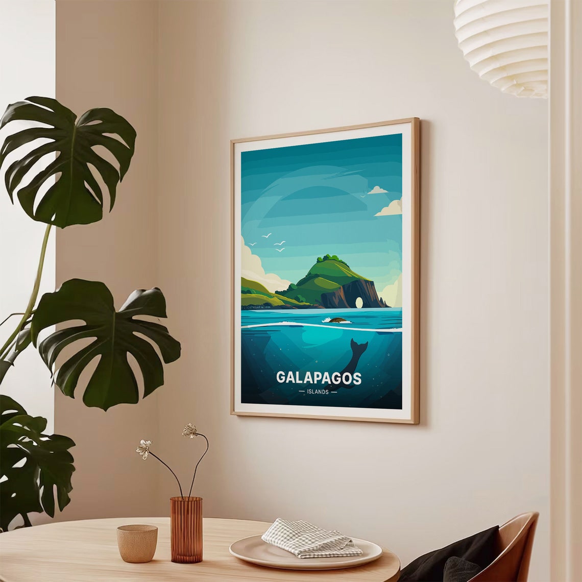 Galapagos Islands Travel Poster Whale Tail Turtle Tropical Ocean Art - Image 2