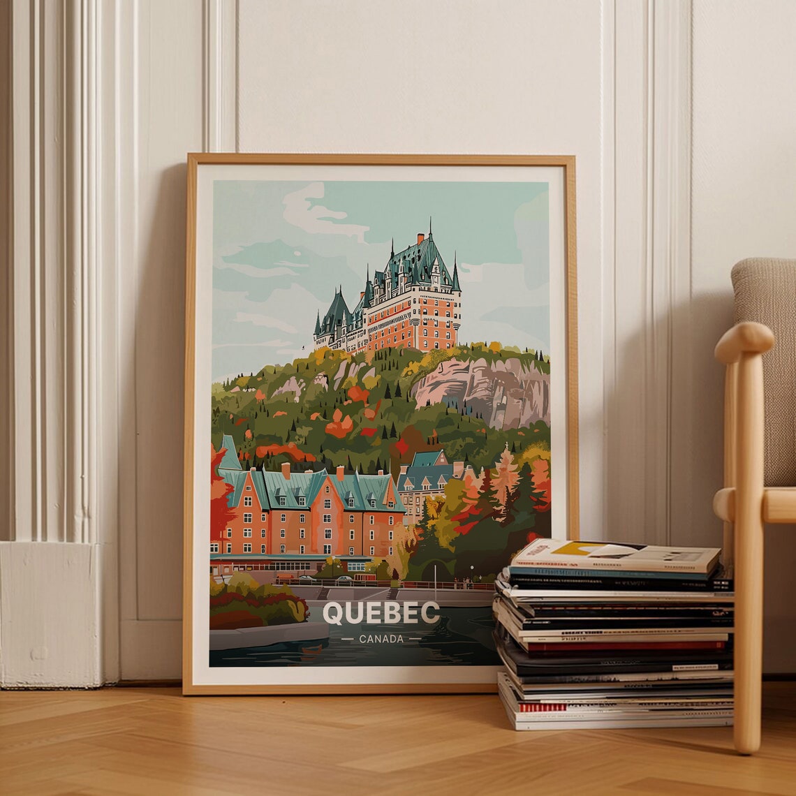 Quebec Canada Chateau Frontenac Autumn Cityscape Travel Poster