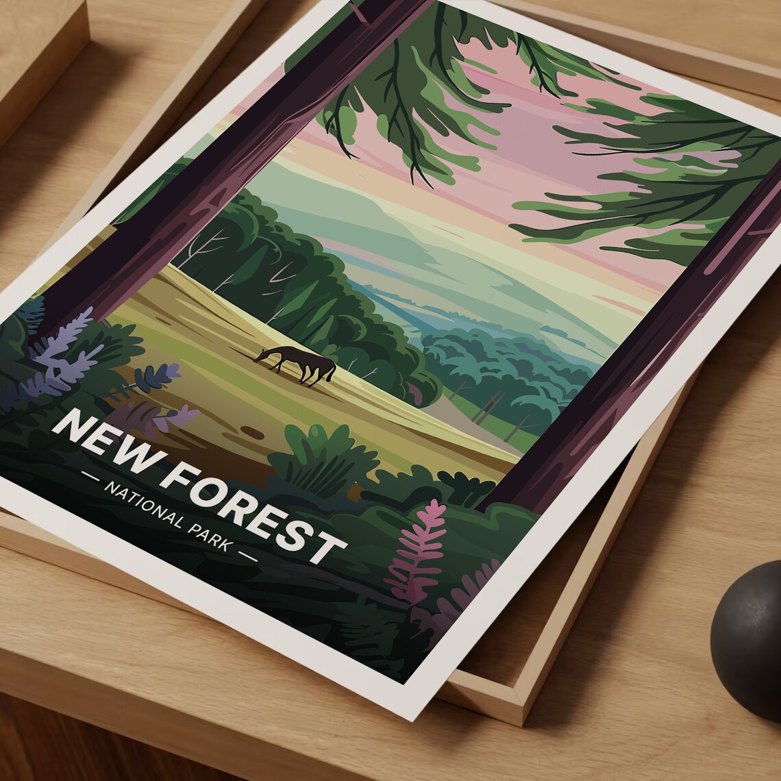 New Forest National Park England Horse Sunset Woodland Poster - Image 3