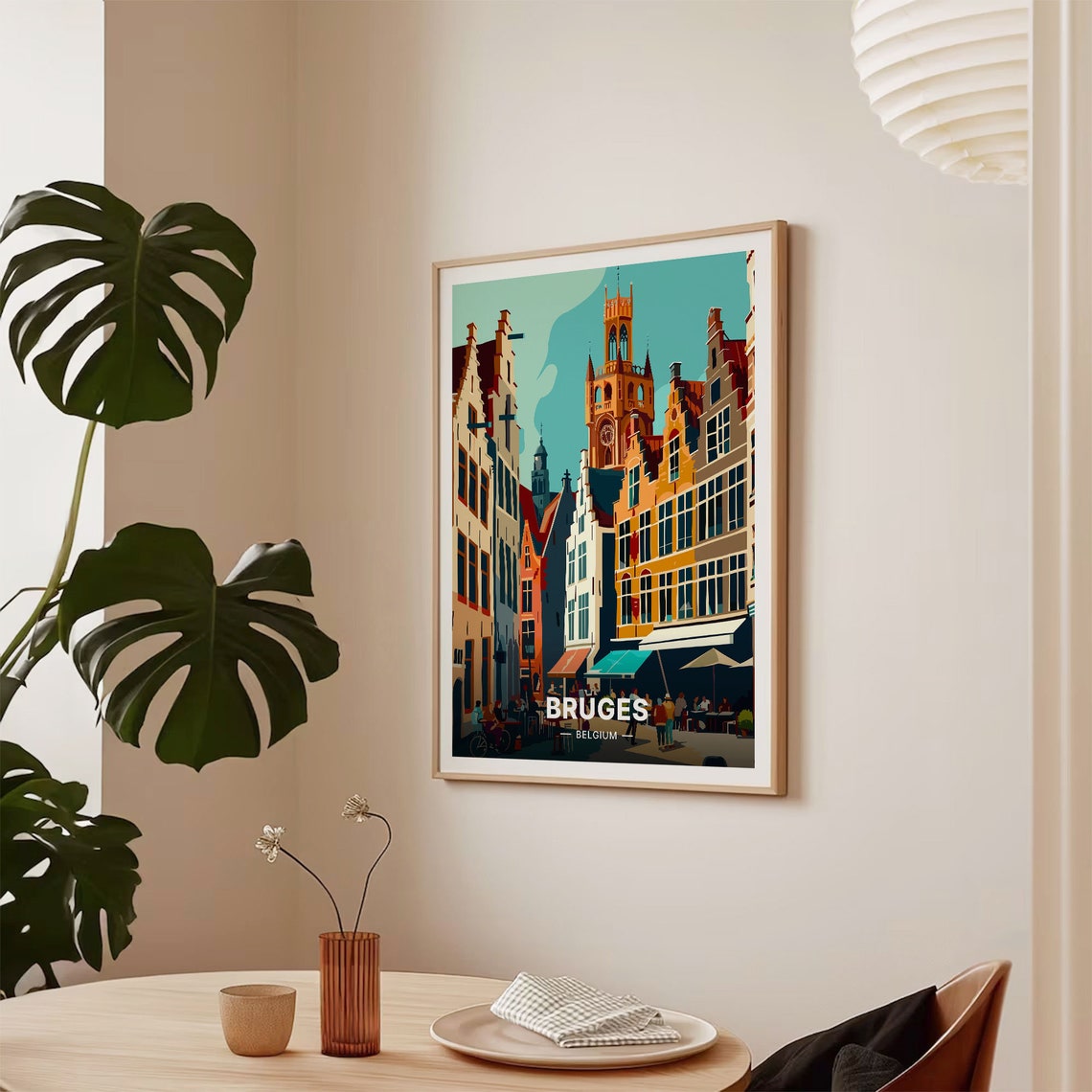 Bruges Belgium Poster Belfry Tower Gabled Street Old Town Art - Image 2