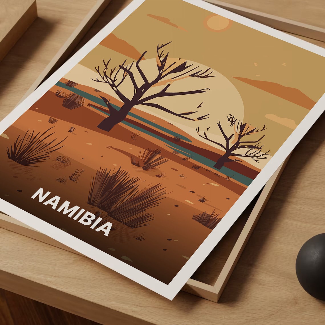 Namibia Desert Camelthorn Trees Sunset Orange Dunes Travel Poster - Image 3