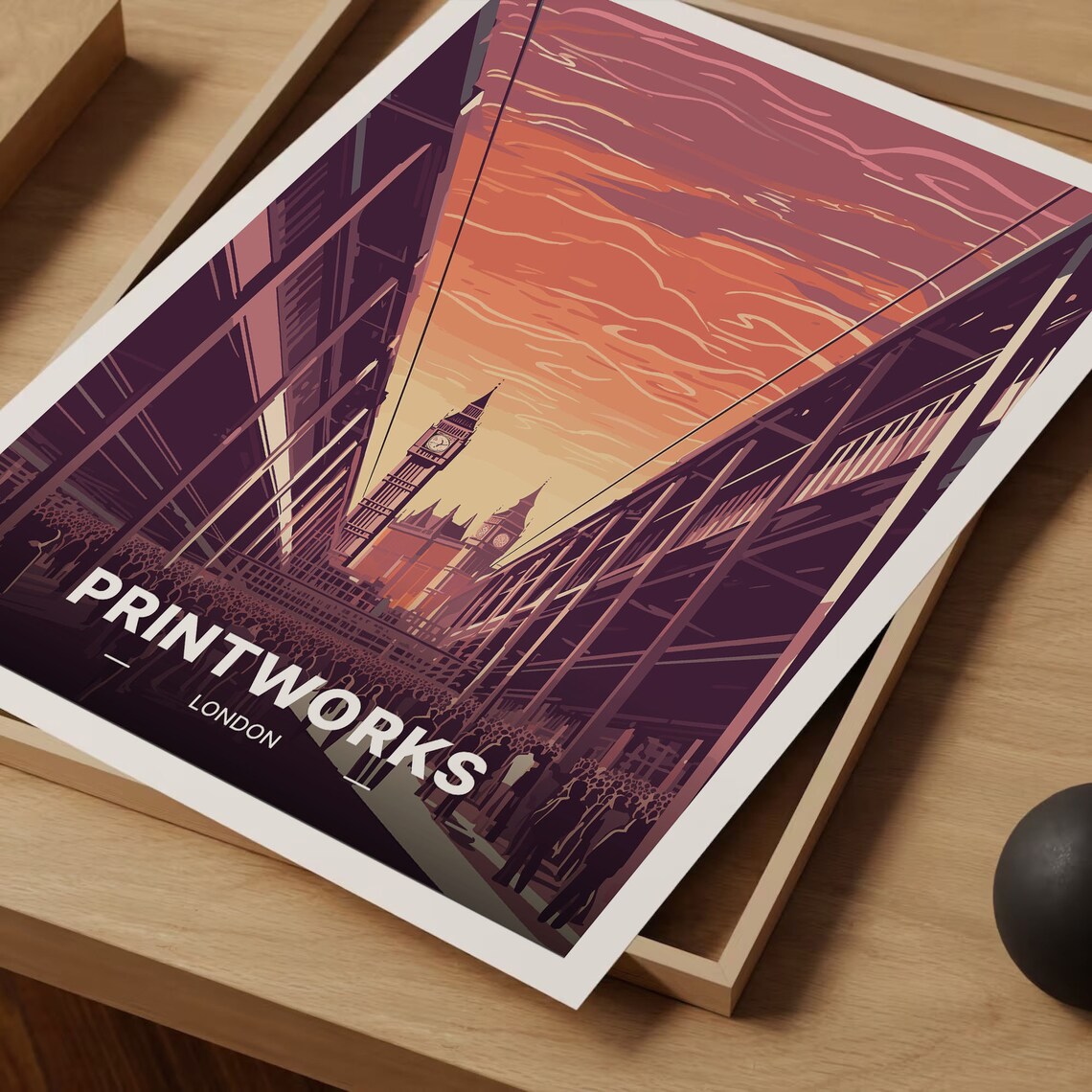 London Music Venue Travel Poster Sunset Crowd Big Ben Street Art - Image 3
