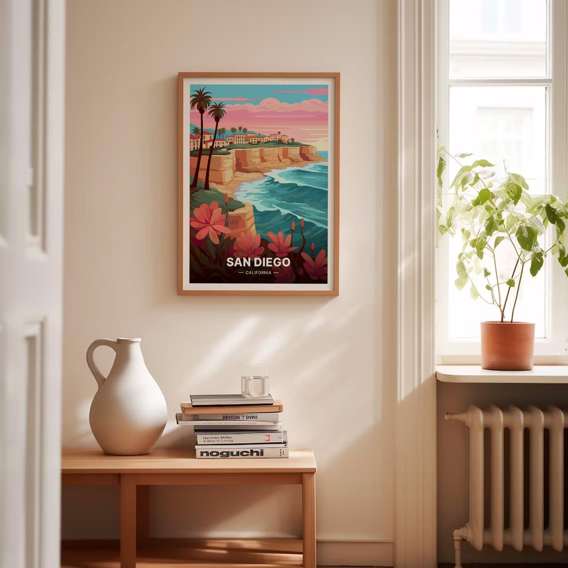 San Diego California Poster Cliffs Palms Sunset Coastline Art - Image 4