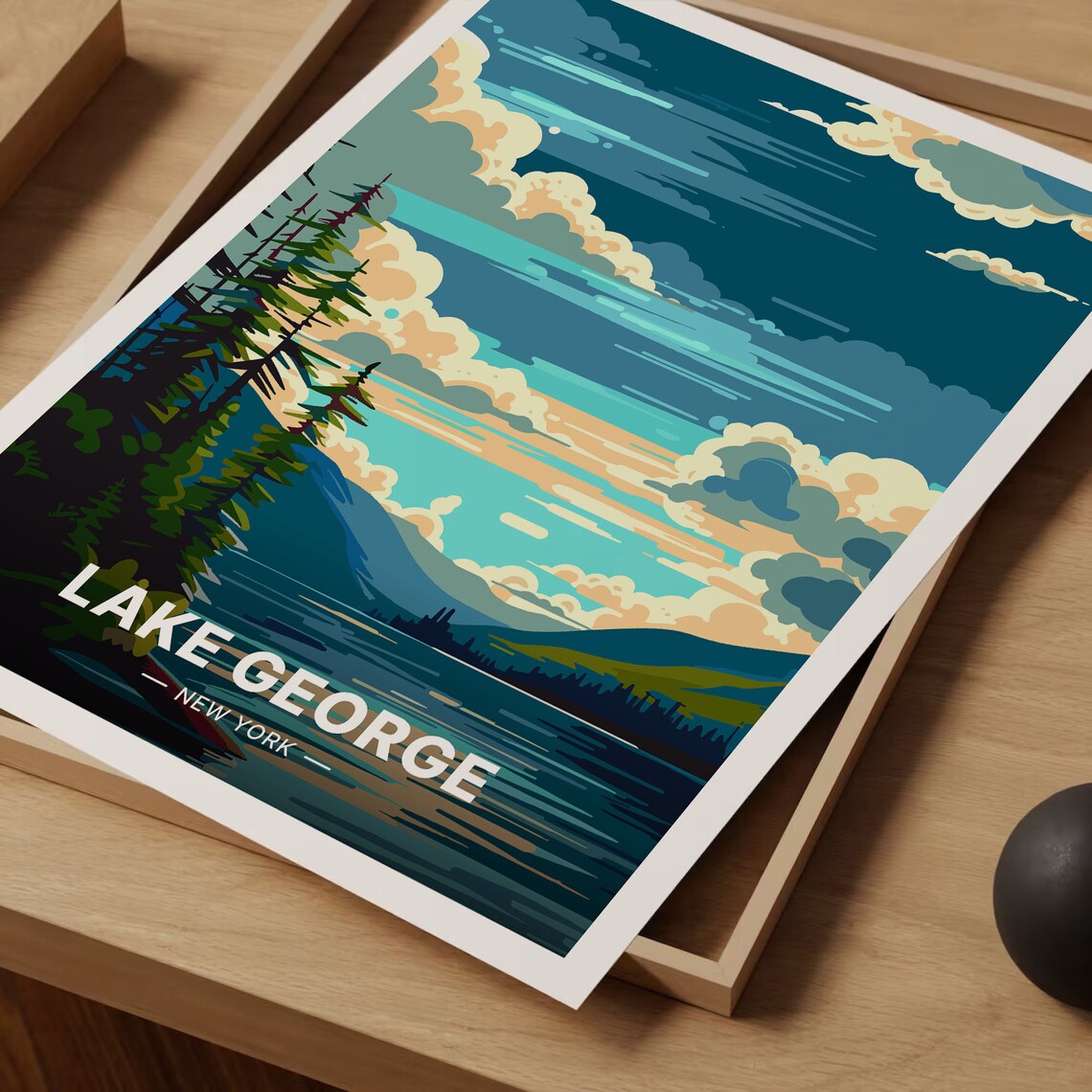Lake George Travel Poster, New York Landscape Art - Image 3