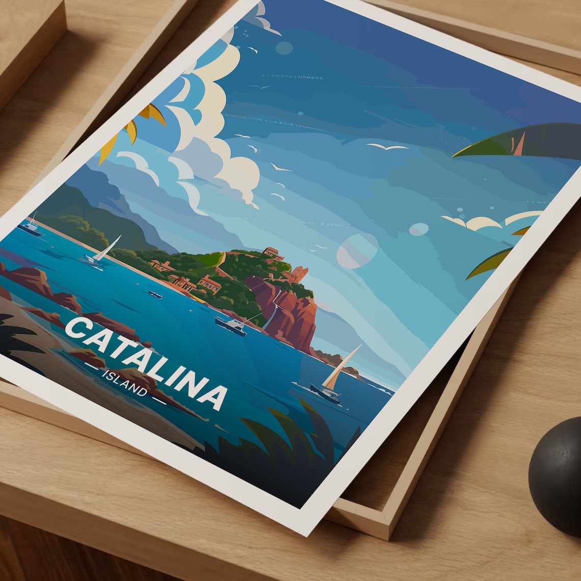 Catalina Island Travel Poster California Sailboats Coastal Bay Art - Image 3