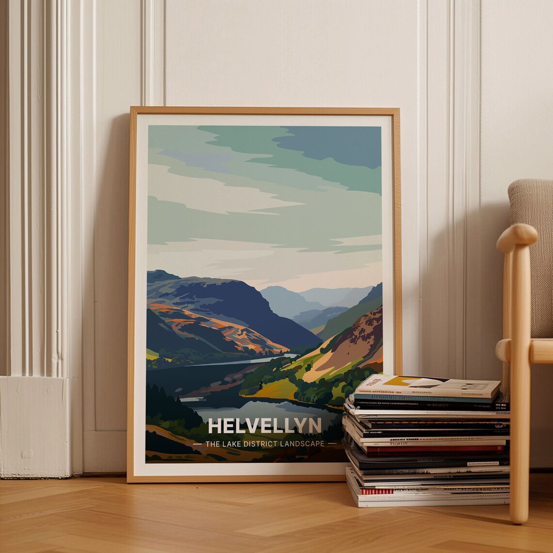 Helvellyn Lake District Fell Landscape Vintage Style Travel Poster
