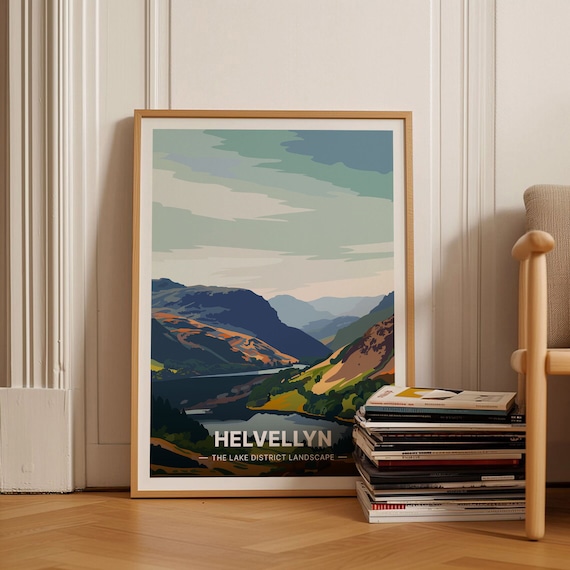 Helvellyn Lake District Fell Landscape Vintage Style Travel Poster