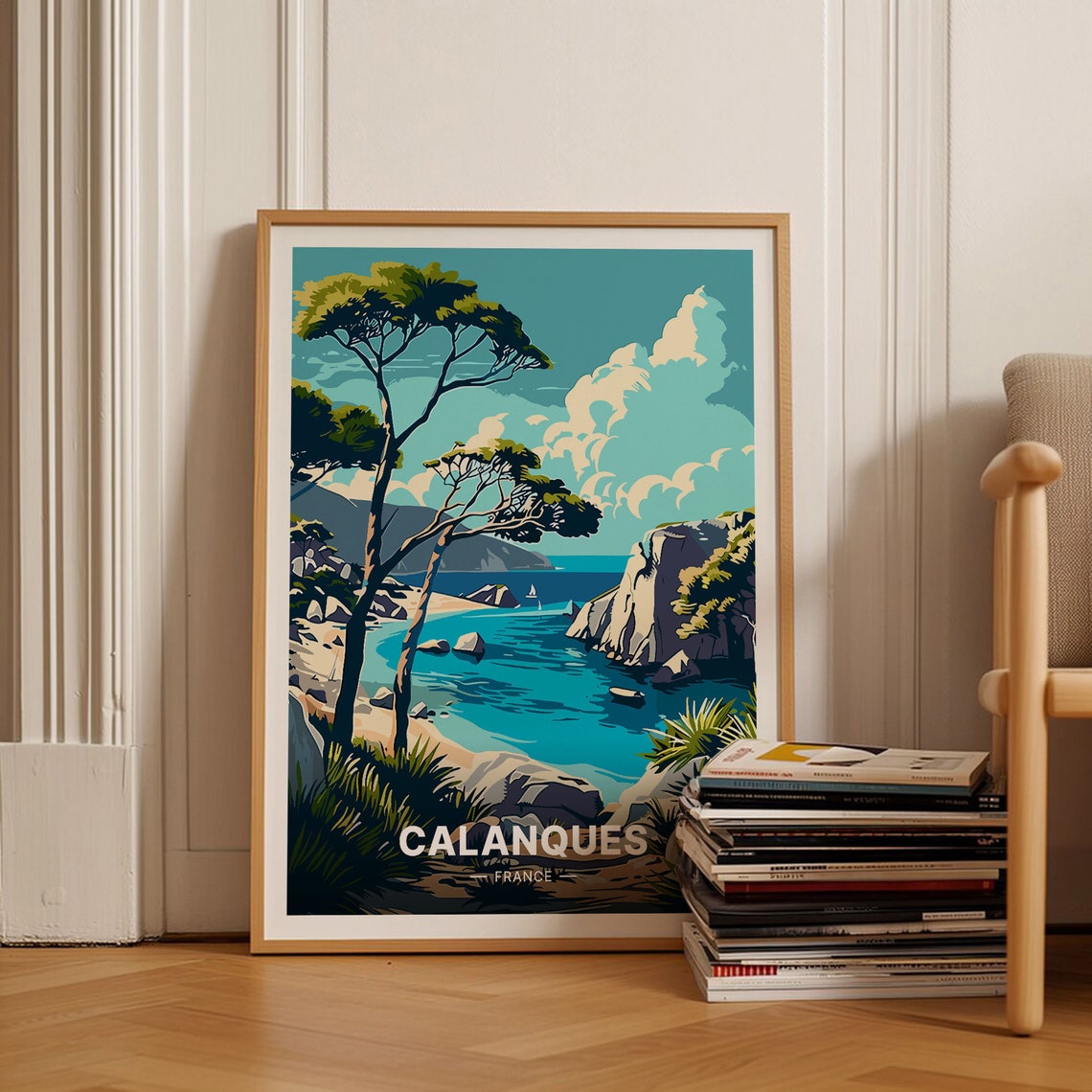Calanques France Turquoise Cove Pine Cliffs Coast Travel Poster