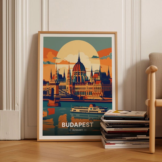 Budapest Travel Poster, Hungary Cityscape Art Print