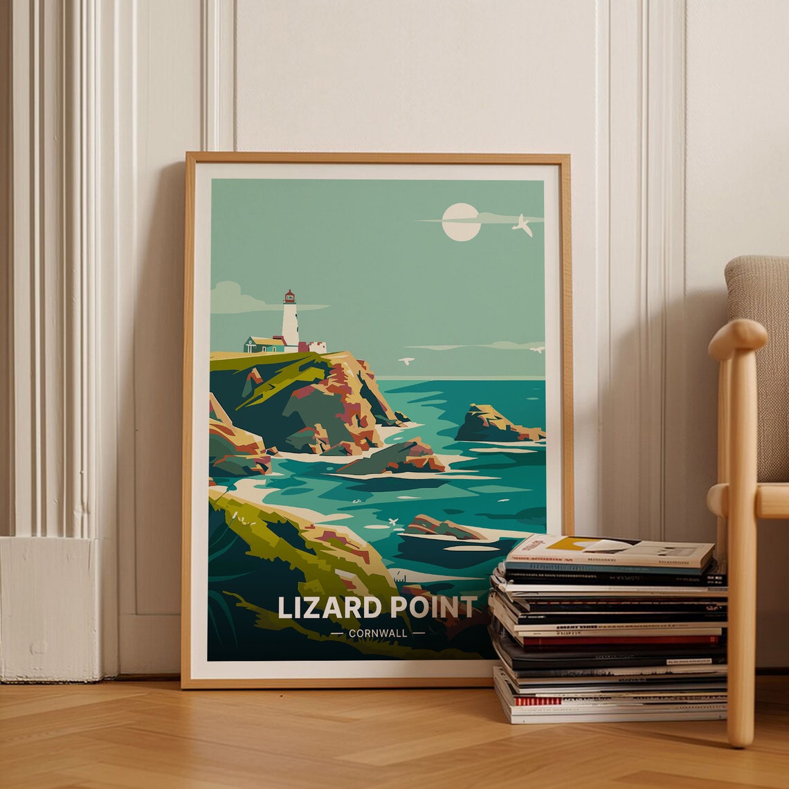 Lizard Point Cornwall Lighthouse Cliffs Moonlit Ocean Coastal Poster