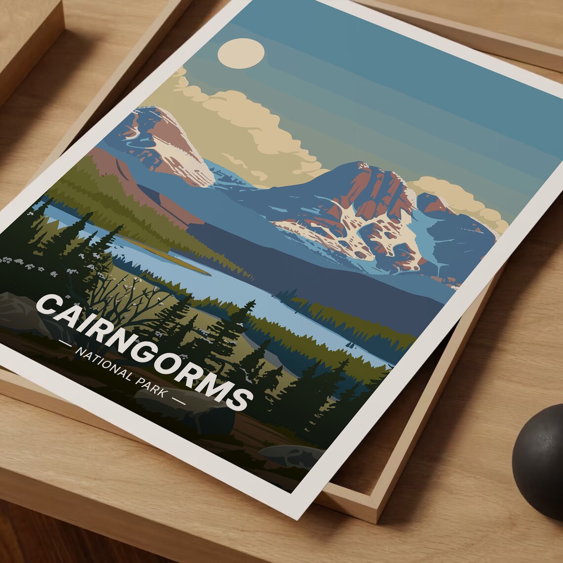 Cairngorms National Park Mountain Lake Moonlit Travel Poster - Image 3