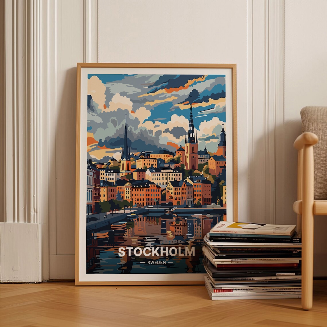 Stockholm Cityscape Travel Poster, Sweden Decor
