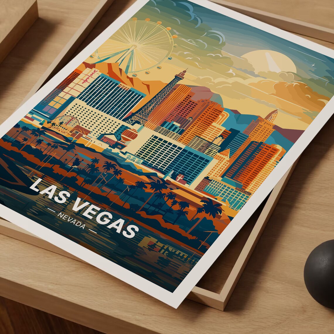 Las Vegas Nevada Strip Skyline Ferris Wheel Golden Hour Travel Poster - Image 3