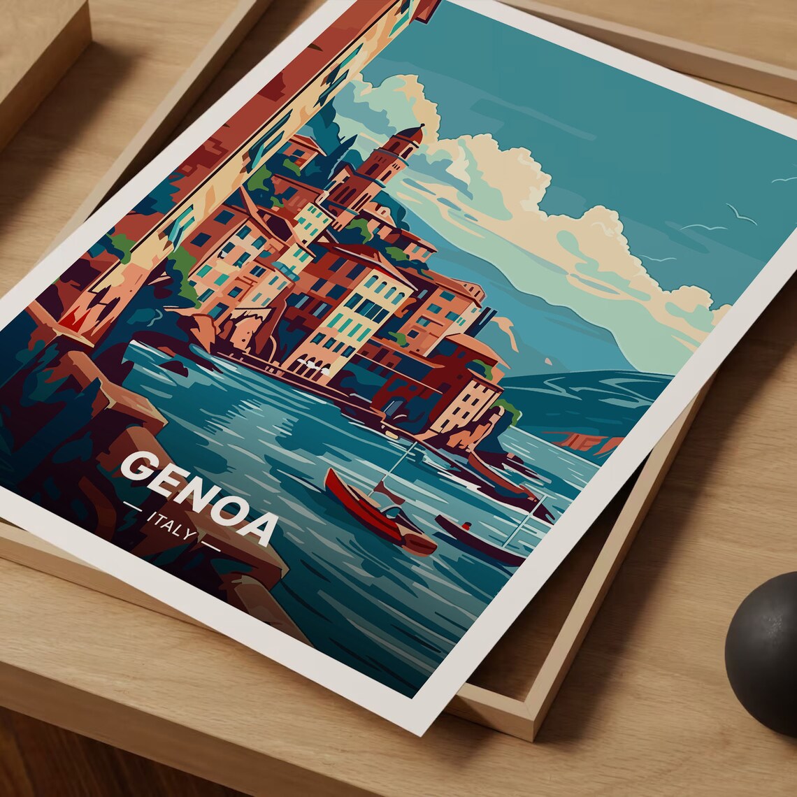 Genoa Italy Coastal Town Harbor Vintage Style Travel Poster Art - Image 3