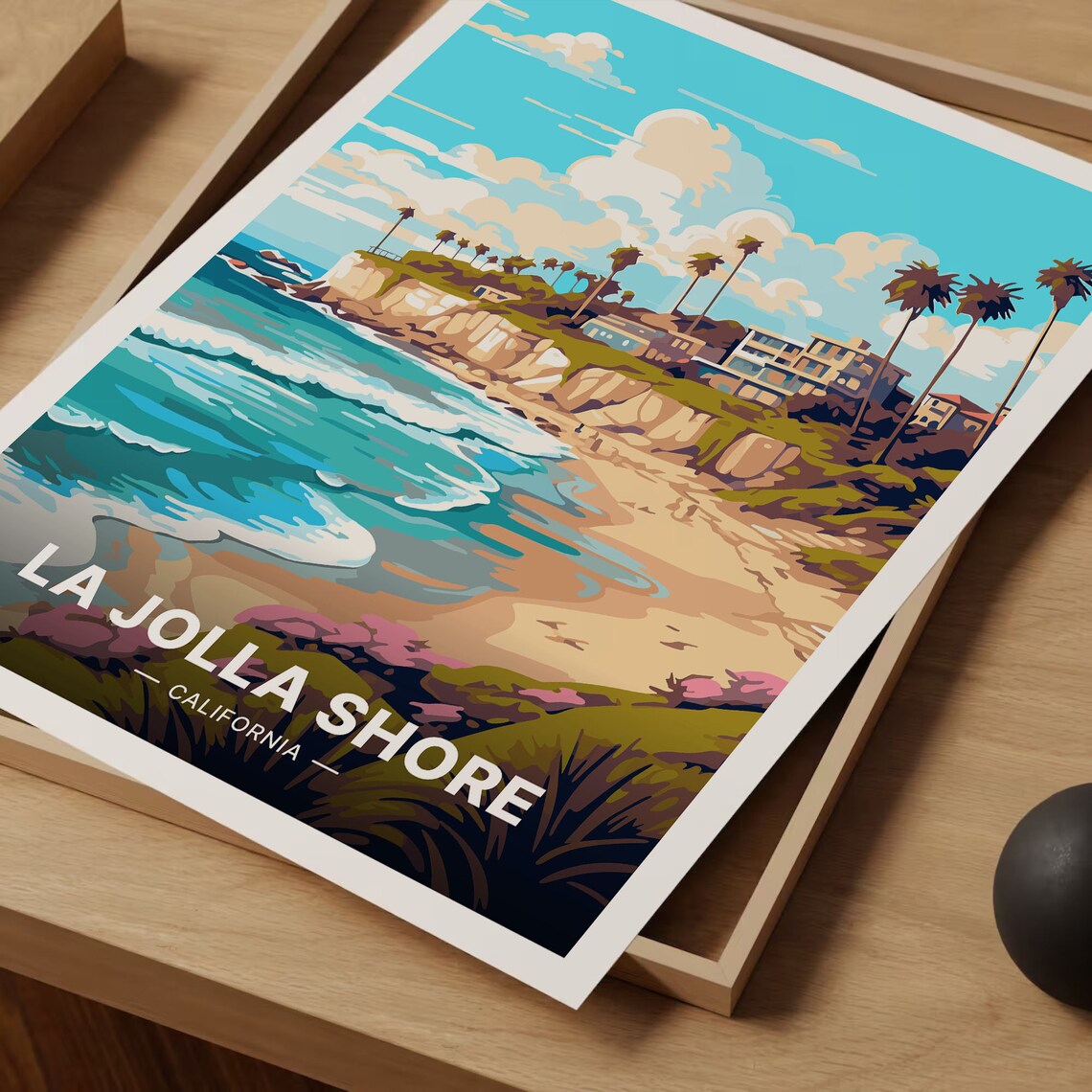 La Jolla Shores California Palm Cliffs Beach Waves Travel Poster - Image 3