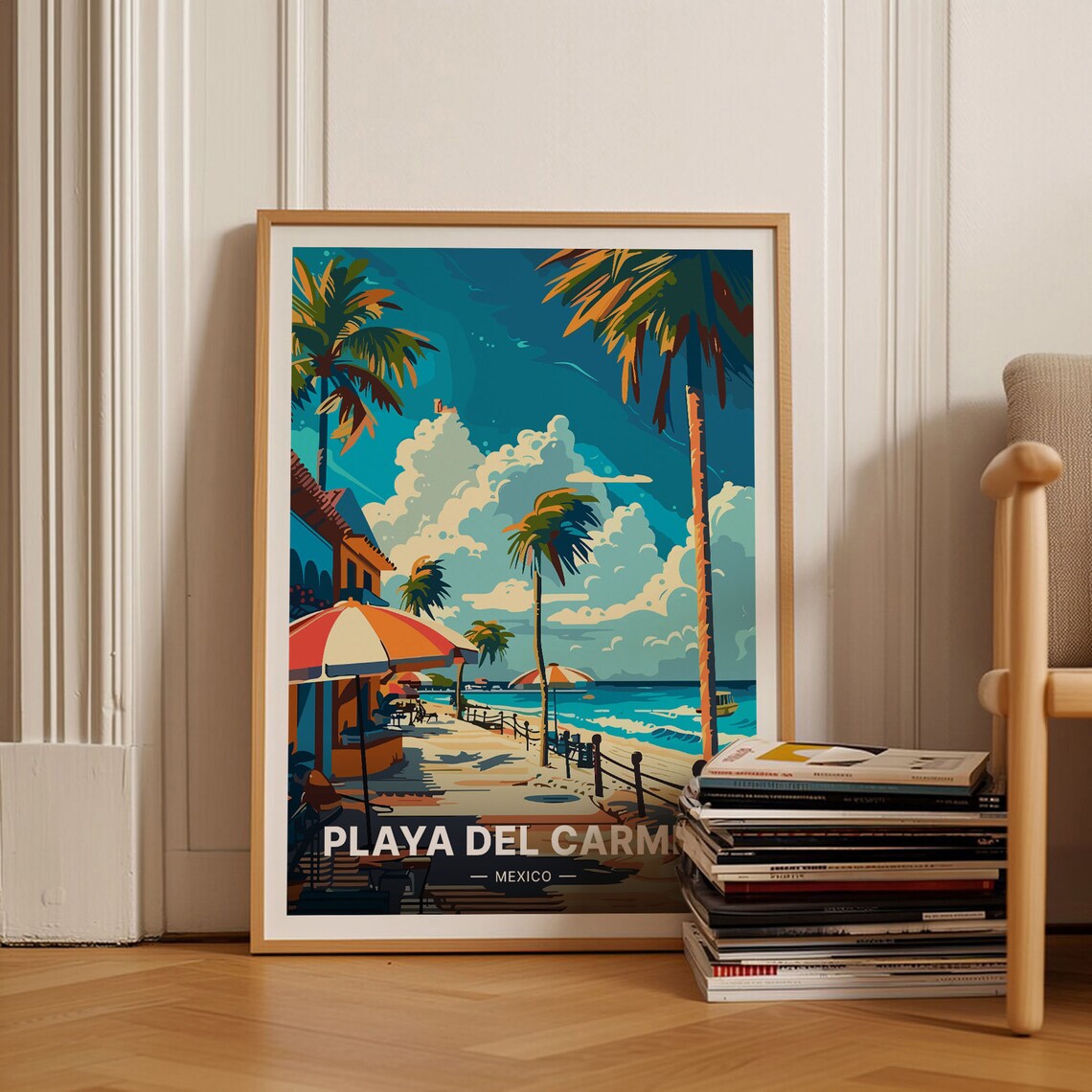 Playa Del Carmen Mexico Travel Poster Tropical Beach Palm Tree Art