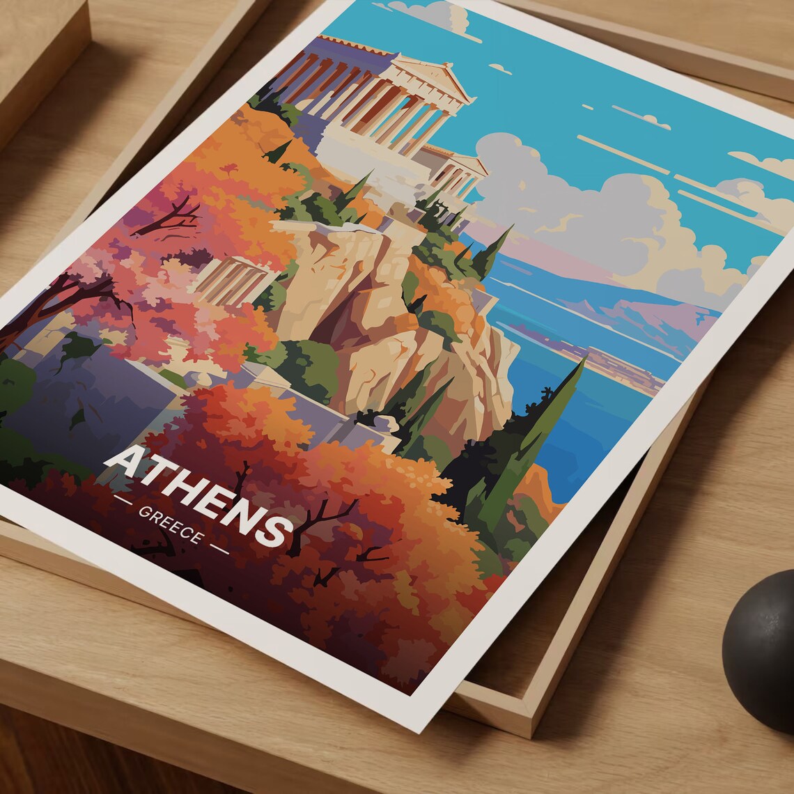 Athens Acropolis Travel Poster, Mid-Century Modern - Image 3