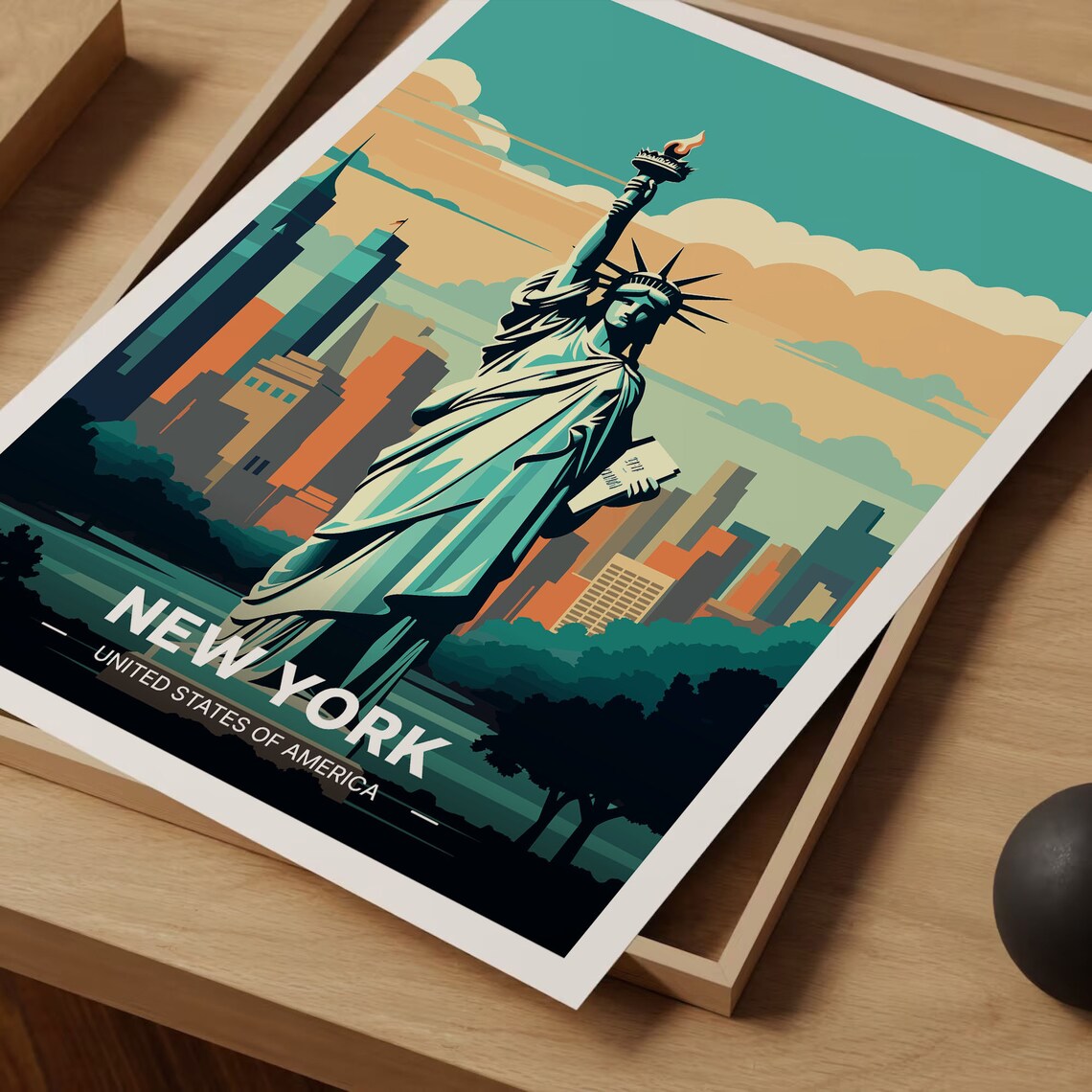 Statue Of Liberty New York City Skyline Travel Poster - Image 3