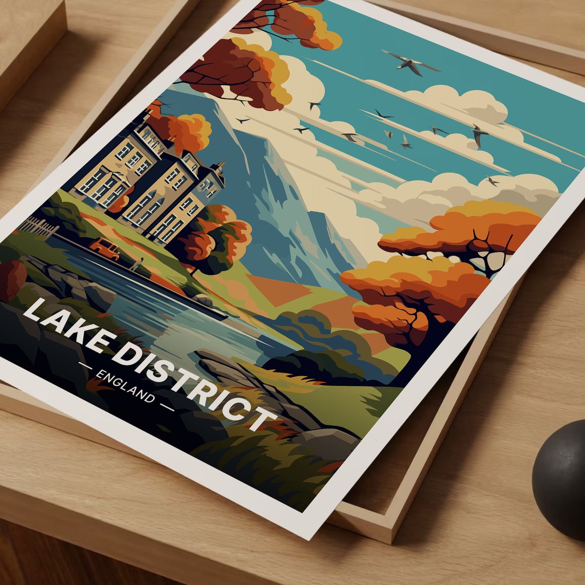 Lake District England Autumn Lakeside Manor Fells Travel Poster - Image 3