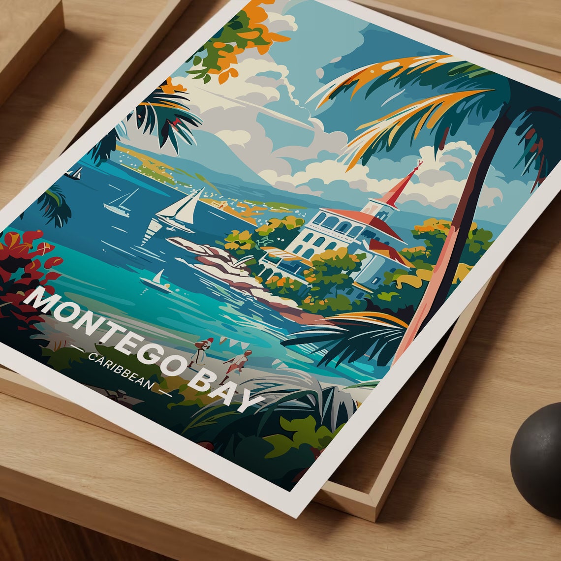 Montego Bay Caribbean Sailboat Harbor Tropical Travel Poster - Image 3