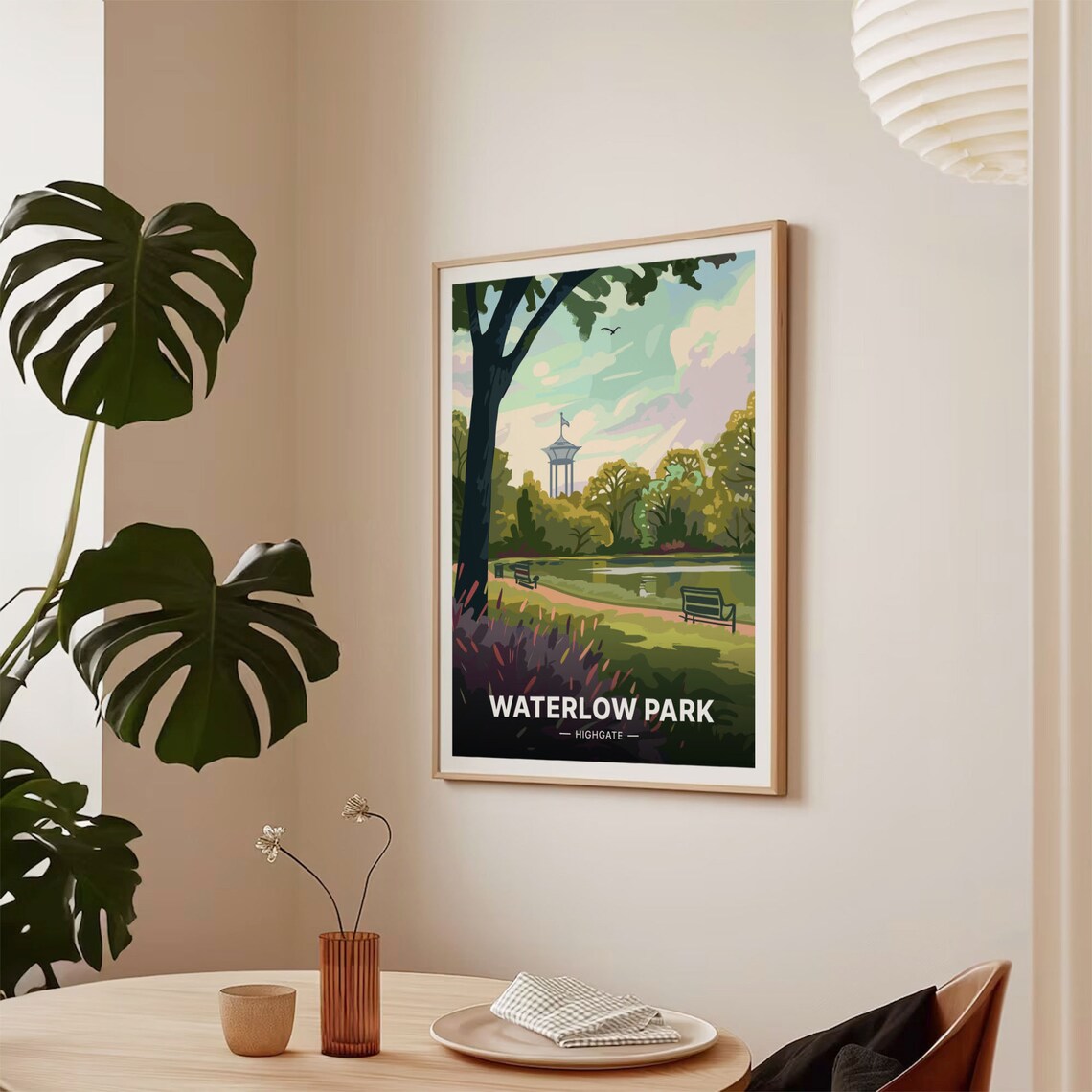 Waterlow Park Highgate London Vintage Travel Poster Pond Gardens Scene - Image 2
