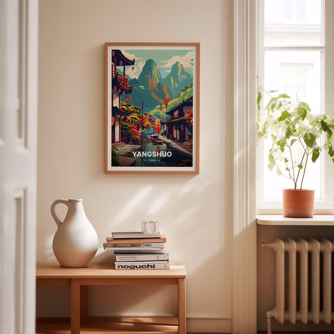 Yangshuo China Karst Mountains Canal Lanterns Vintage Travel Poster - Image 4