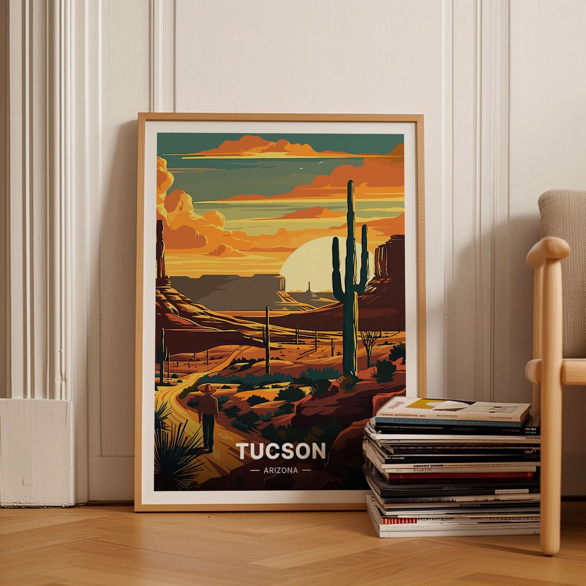 Tucson Arizona Desert Sunset Saguaro Cactus Western Travel Poster