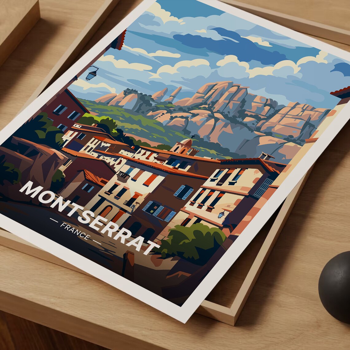 Montserrat France Village Rocky Peak Mountain Scenic Travel Poster - Image 3