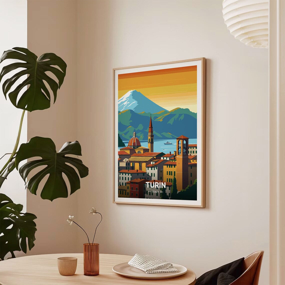 Turin Italy Golden Cityscape Mountain Sunset Italian Travel Poster - Image 2