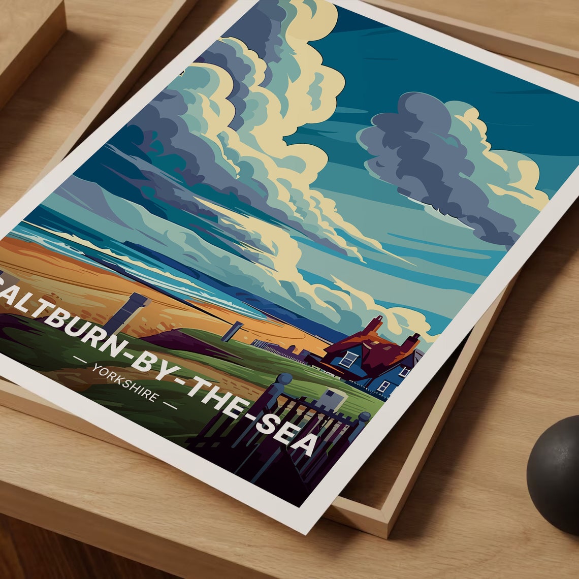 Saltburn by the Sea Yorkshire Beach Dramatic Clouds Travel Poster - Image 3