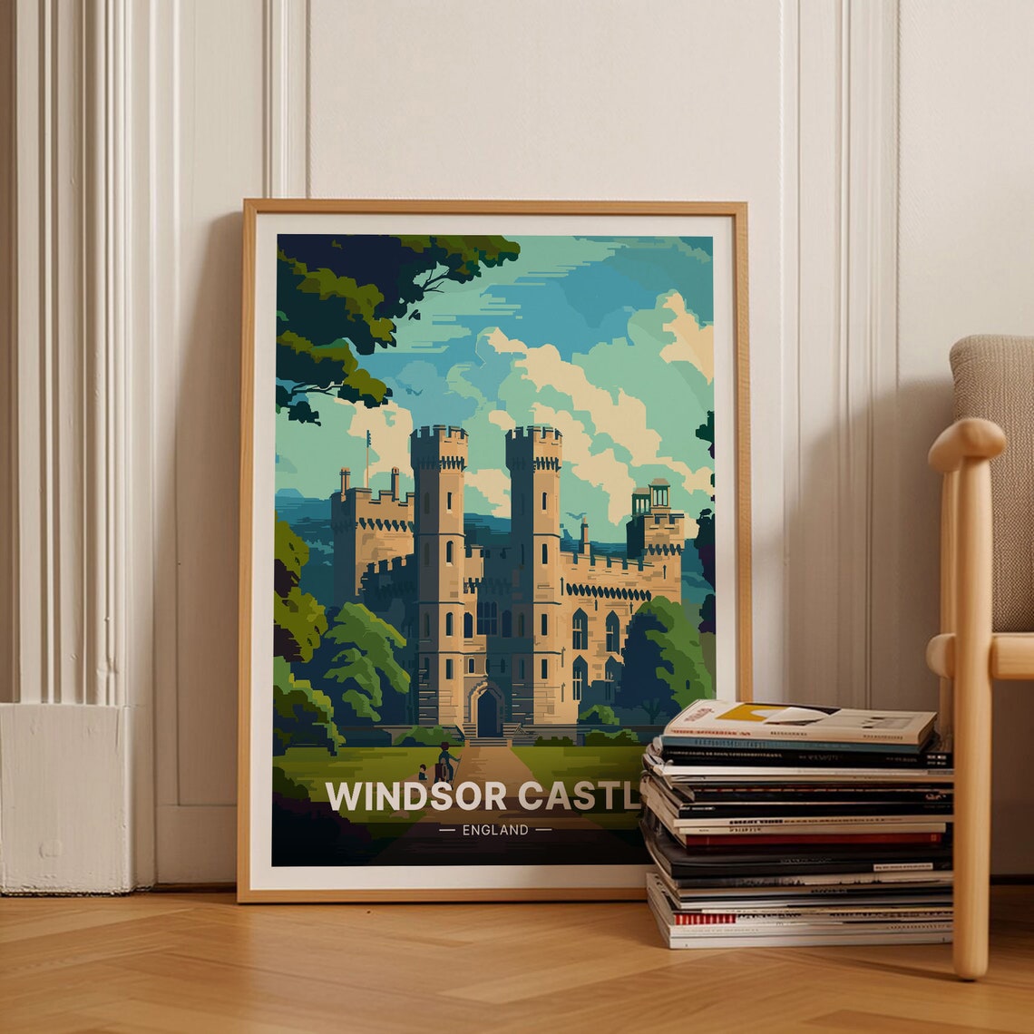 Windsor Castle England Historic Fortress Retro Travel Poster