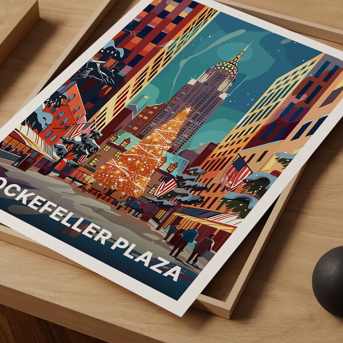 Rockefeller Plaza Christmas Tree Midtown NYC Night Travel Poster - Image 3