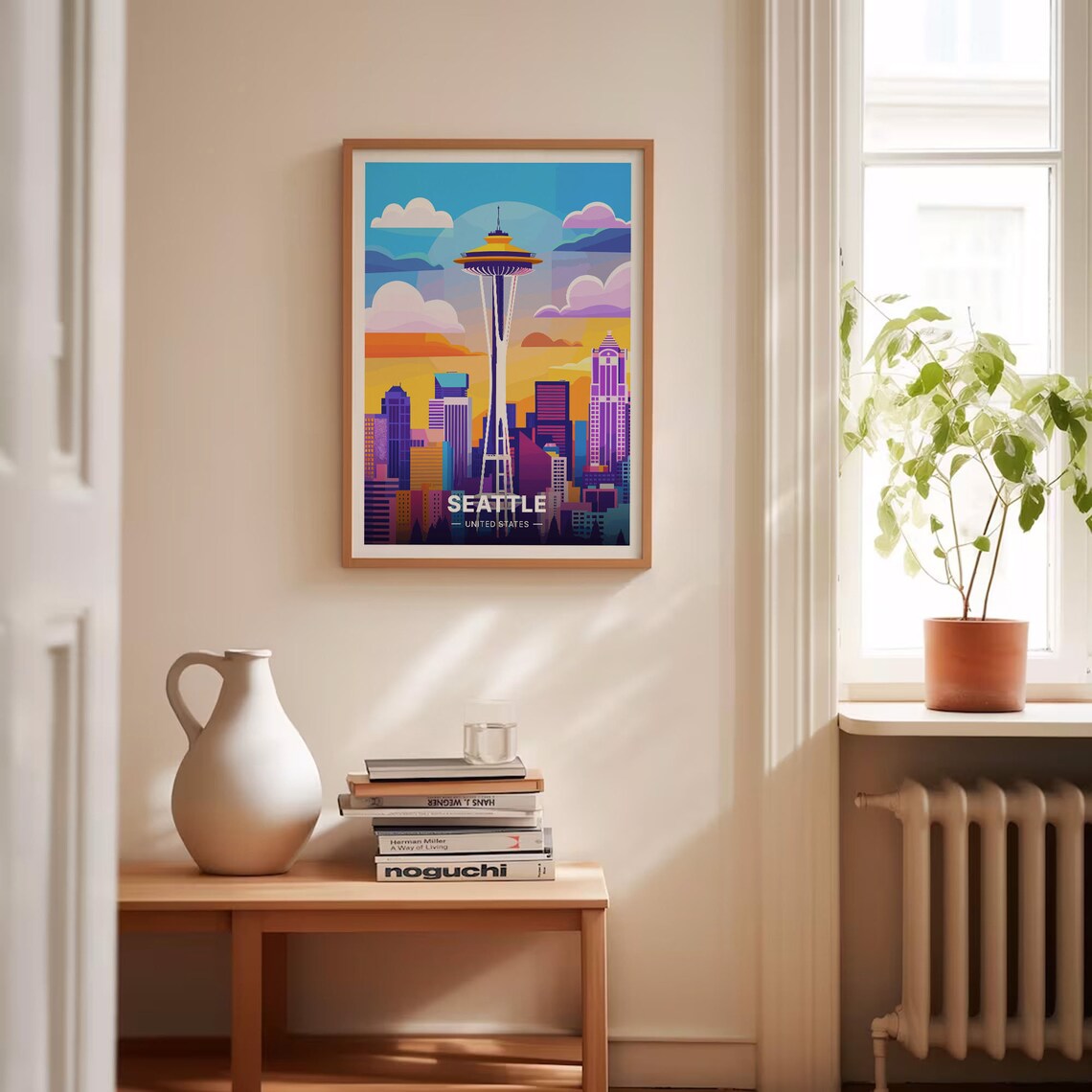 Seattle Skyline Travel Poster, Cityscape Wall Art - Image 4